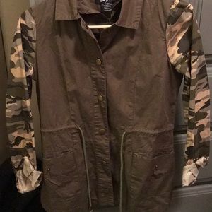Camo and green trench coat